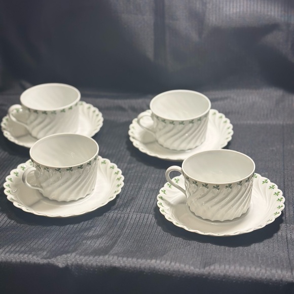 Set of 4 Haviland Limoges Shamrock Cups & Saucers